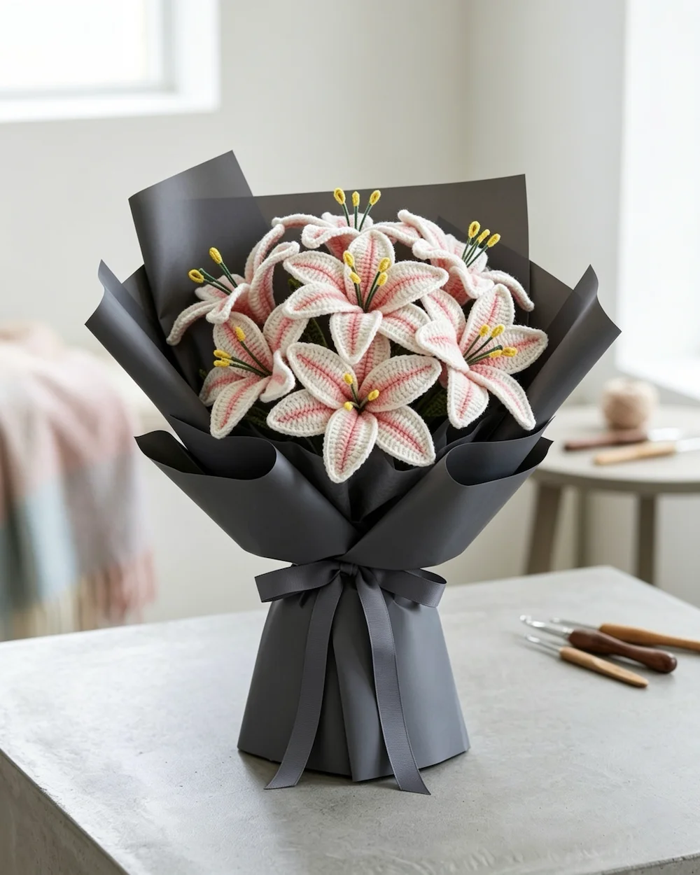 the dawn radiance crochet lily bouquet